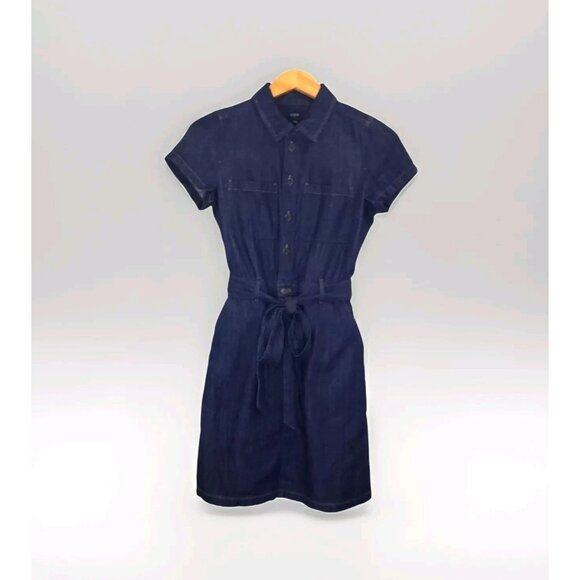 J. Crew Factory Denim Utility Mini Dress in Blue Rinse Size 00 Belted Casual NWT - Picture 1 of 16